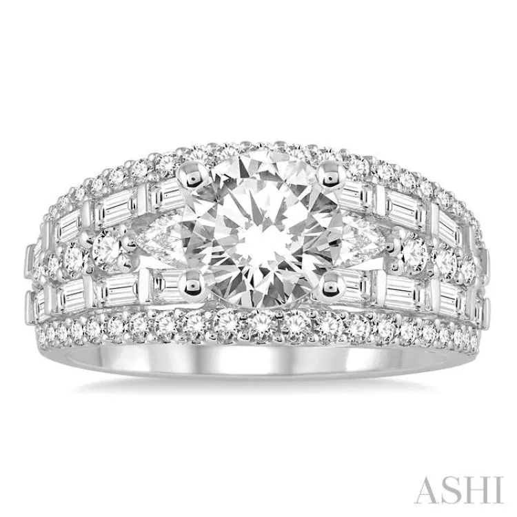 1 1/3 Ctw Diamond Semi-mount Engagement Ring in 14K White Gold