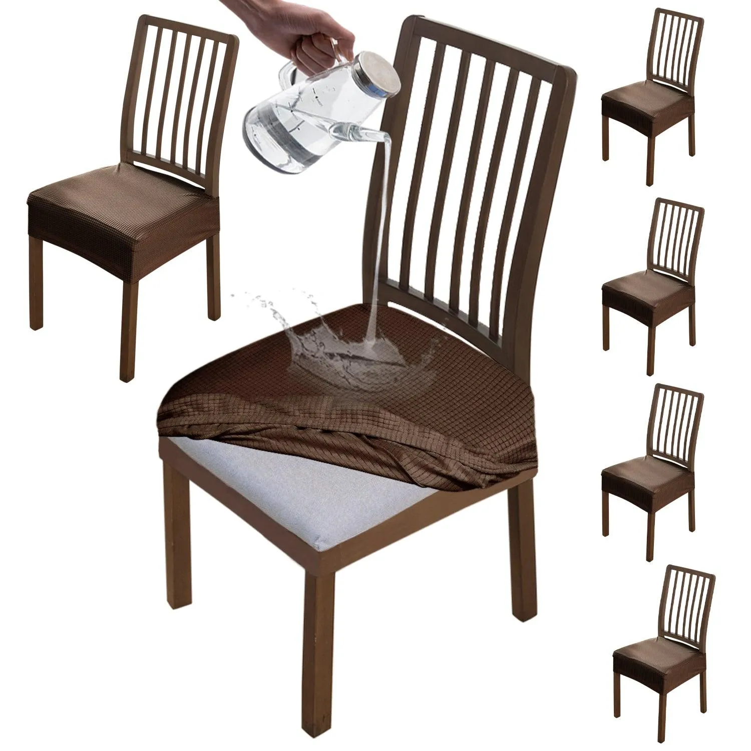 100% Waterproof Jacquard Dining Chair Seat Cushion Cover, Brown