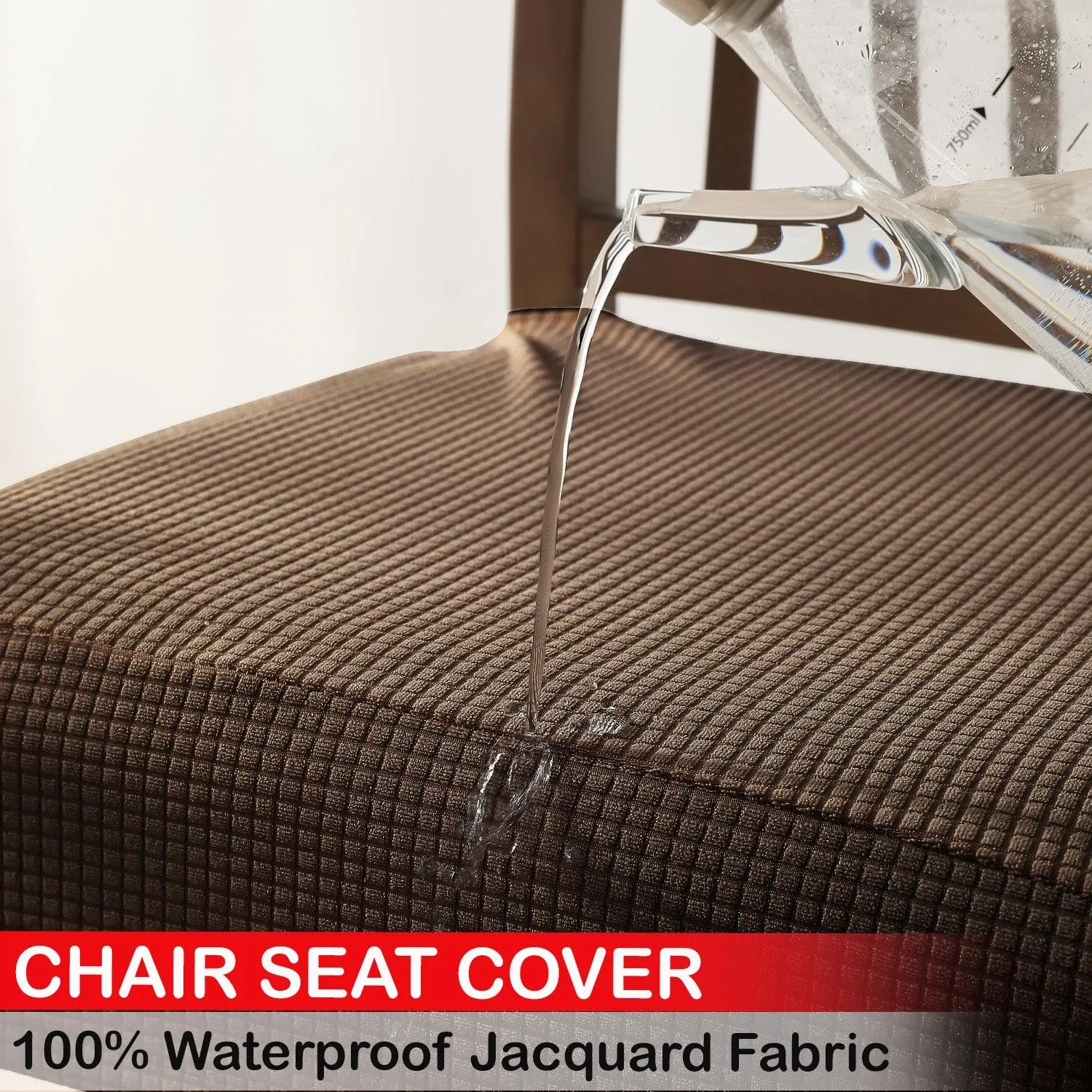100% Waterproof Jacquard Dining Chair Seat Cushion Cover, Brown