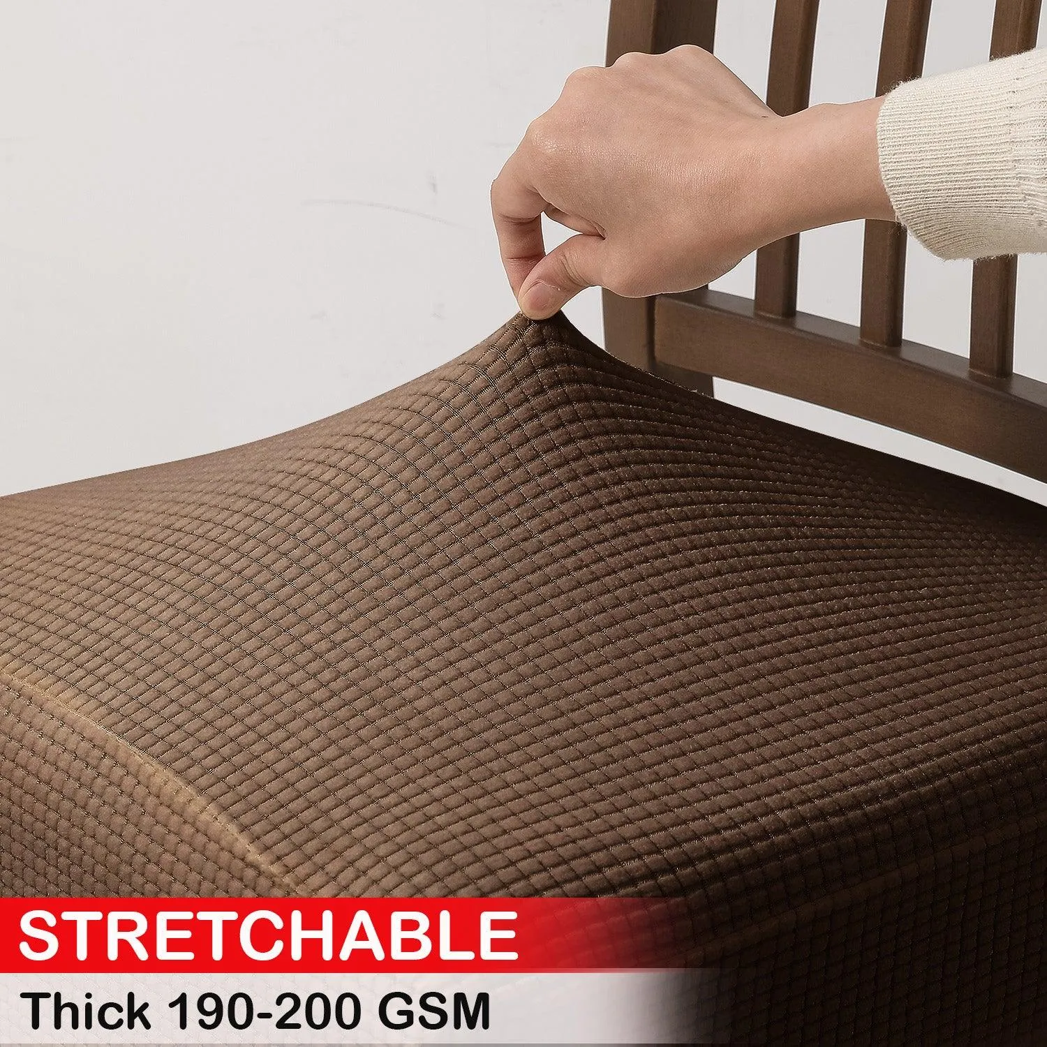 100% Waterproof Jacquard Dining Chair Seat Cushion Cover, Brown