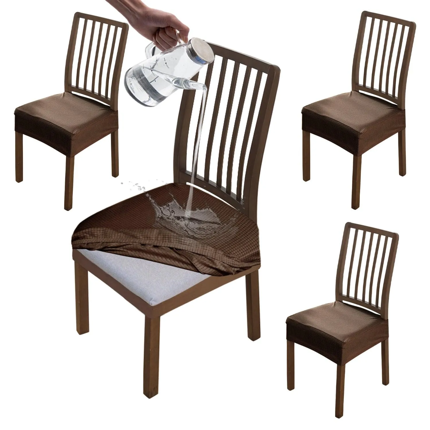 100% Waterproof Jacquard Dining Chair Seat Cushion Cover, Brown