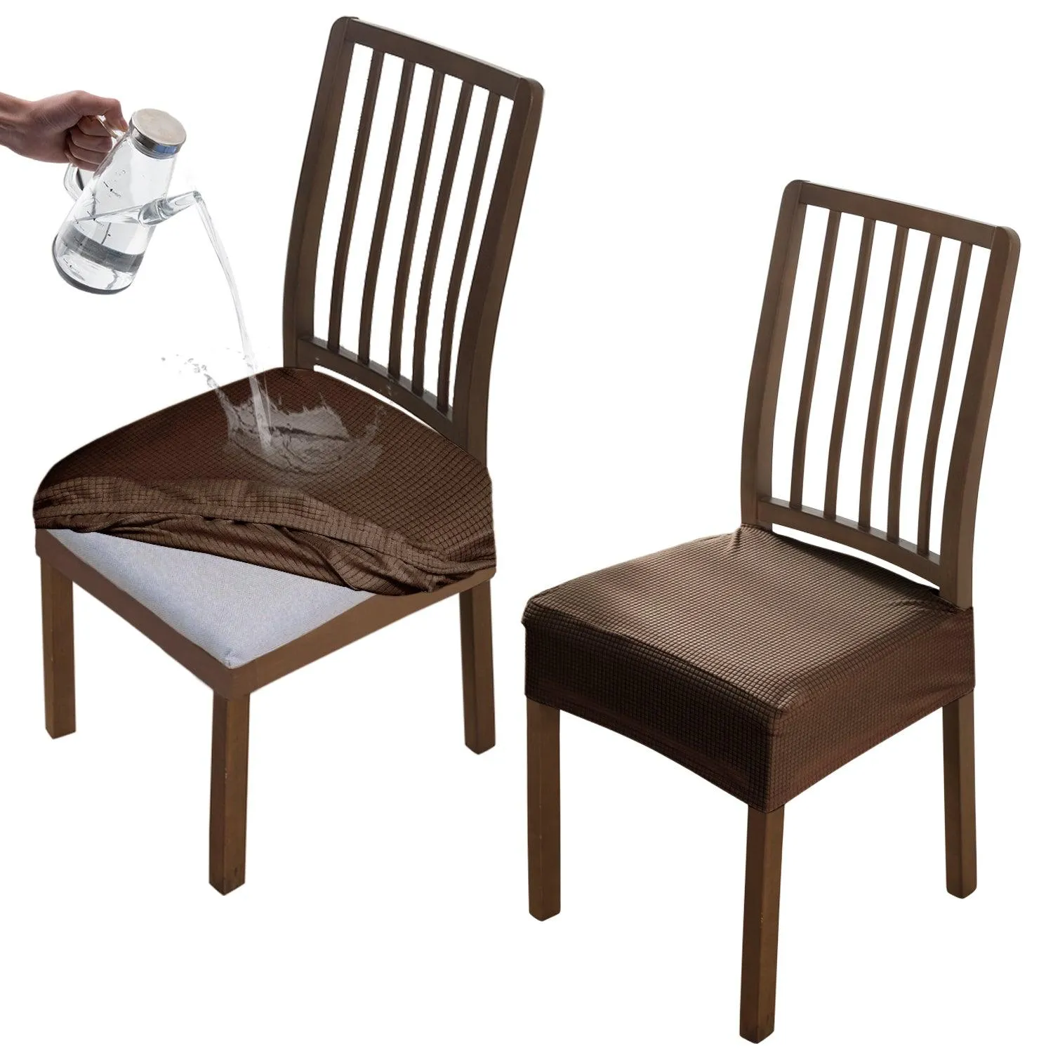 100% Waterproof Jacquard Dining Chair Seat Cushion Cover, Brown