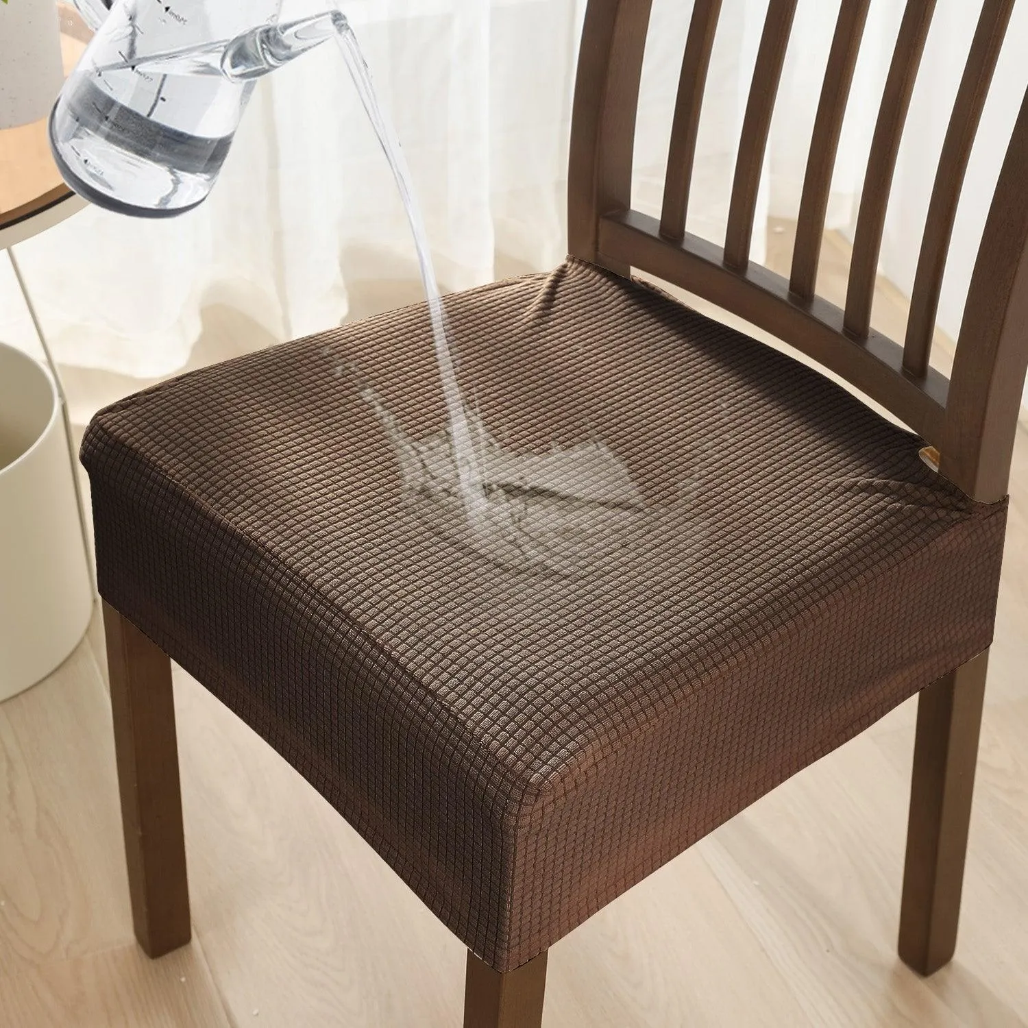 100% Waterproof Jacquard Dining Chair Seat Cushion Cover, Brown