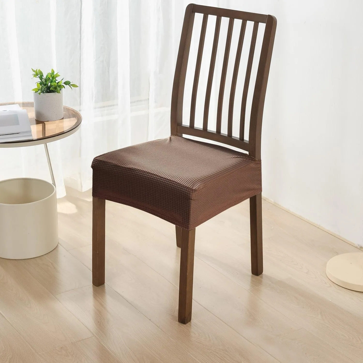 100% Waterproof Jacquard Dining Chair Seat Cushion Cover, Brown