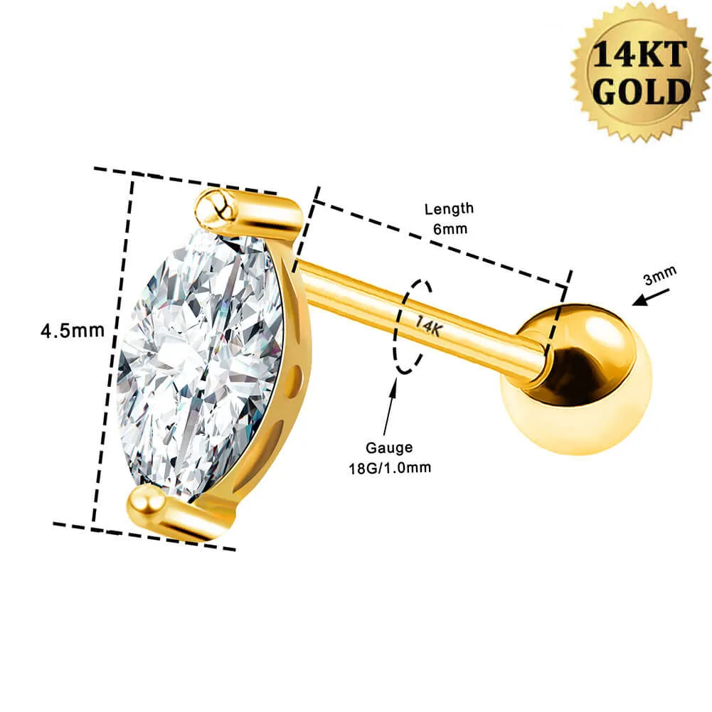 14K Gold 18G Teardrop Tragus Cartilage Earring Conch Stud