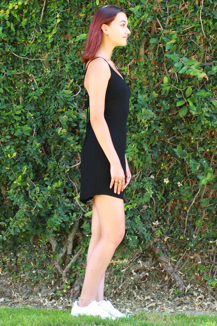 Adjustable Lace Back Dress - Black Scrunchy