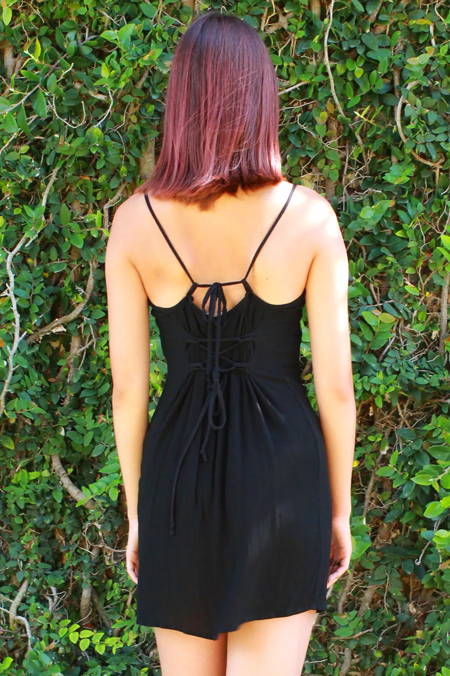 Adjustable Lace Back Dress - Black Scrunchy