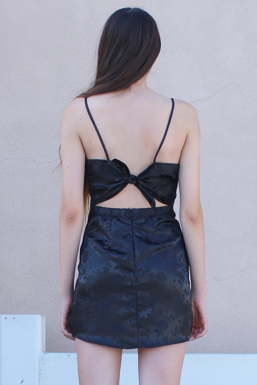 Adjustable Satin Dress - Black Satin with Roses