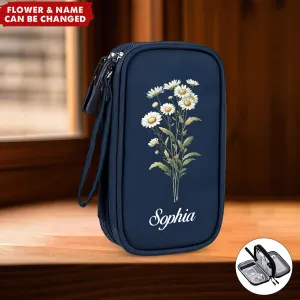Birth Flower Electronic Accessories Cable Double Layers Travel Personalized Organizer Bag