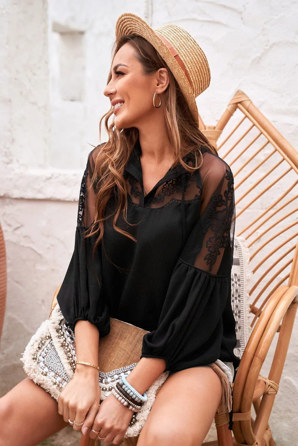 Black Elegant Formal Invitation Lace Blouse