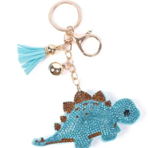 Bling Blue Stegosaurus Dino Tassel Keychain Keyring Bag Purse Charm