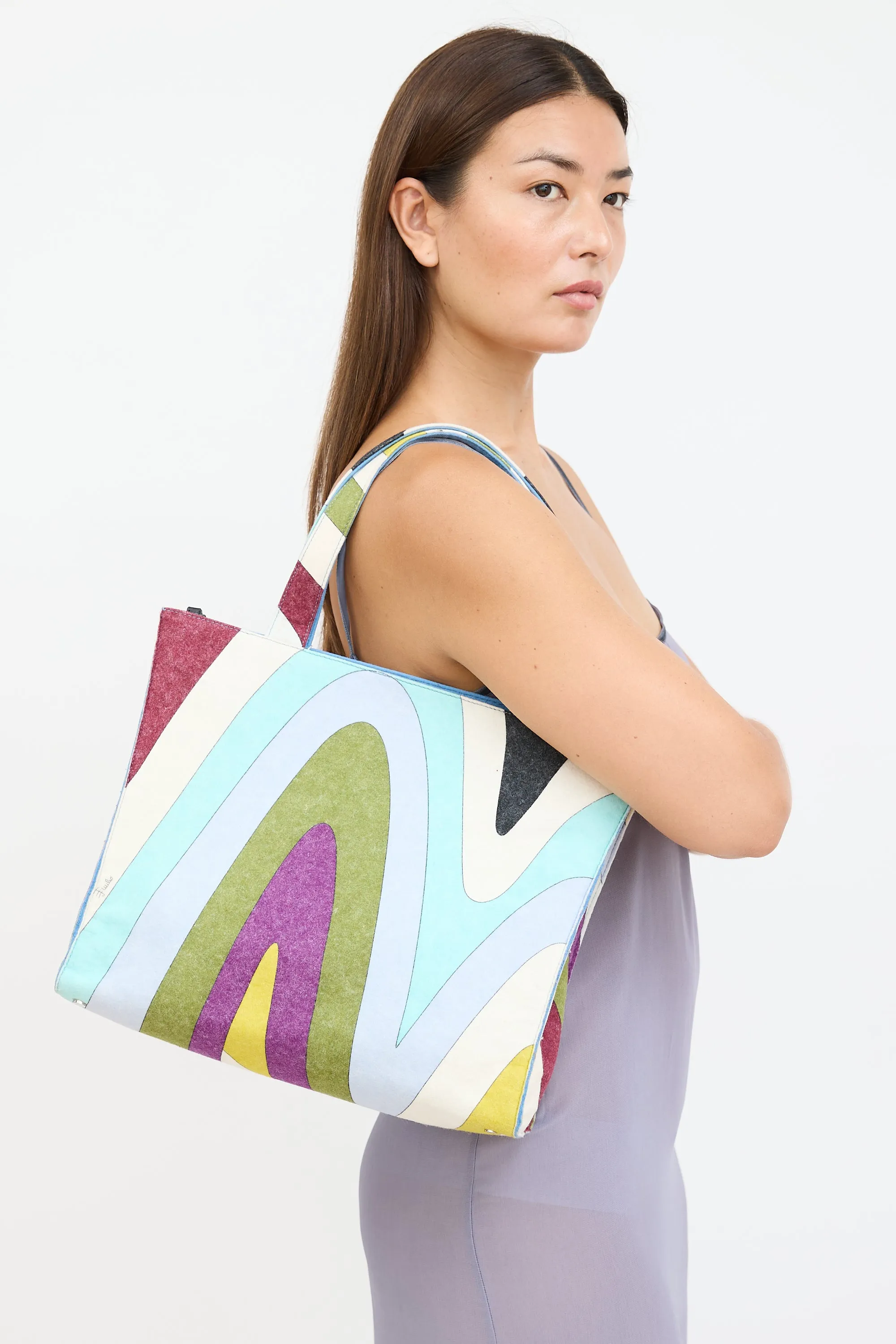 Blue & Multicolour Felt Graphic Tote Bag