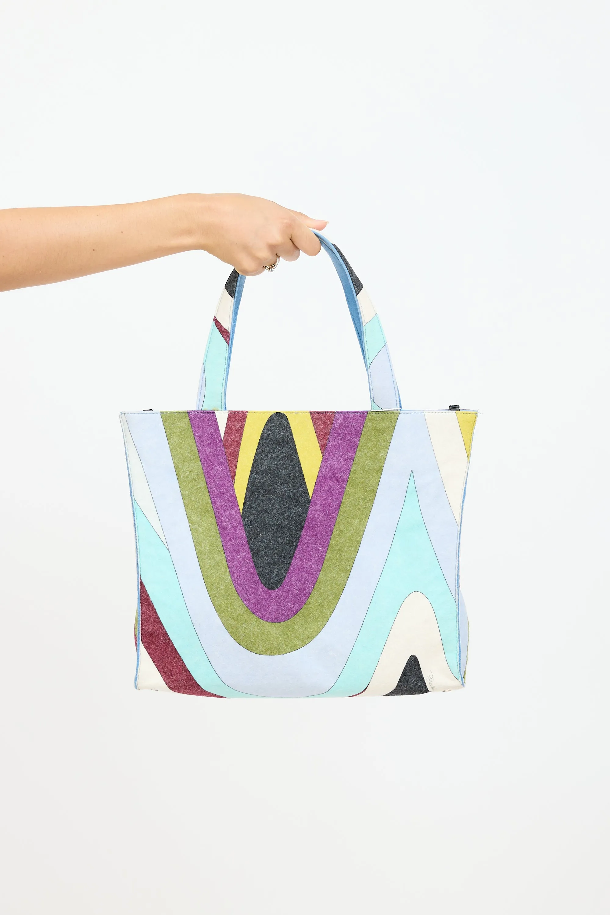 Blue & Multicolour Felt Graphic Tote Bag