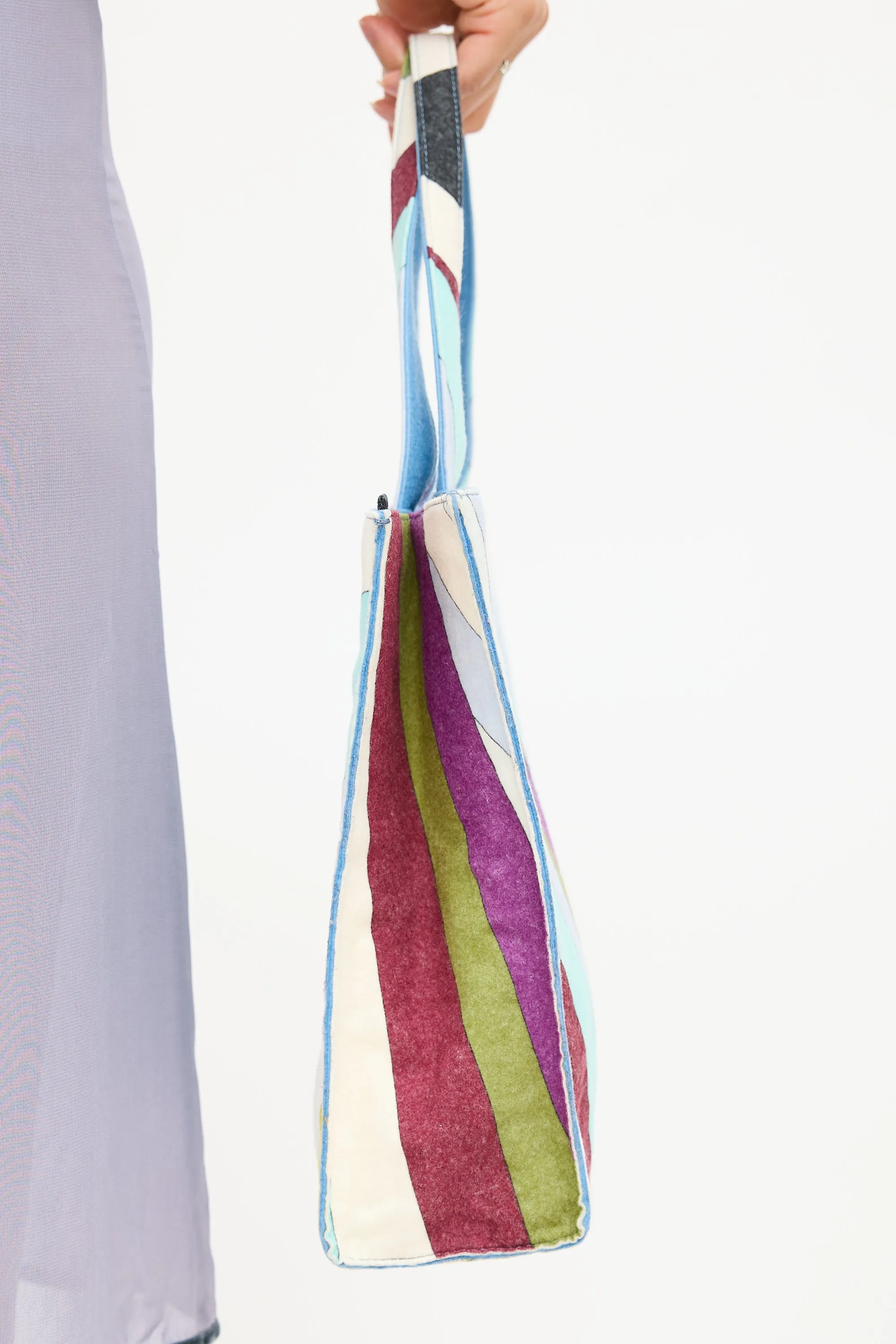 Blue & Multicolour Felt Graphic Tote Bag