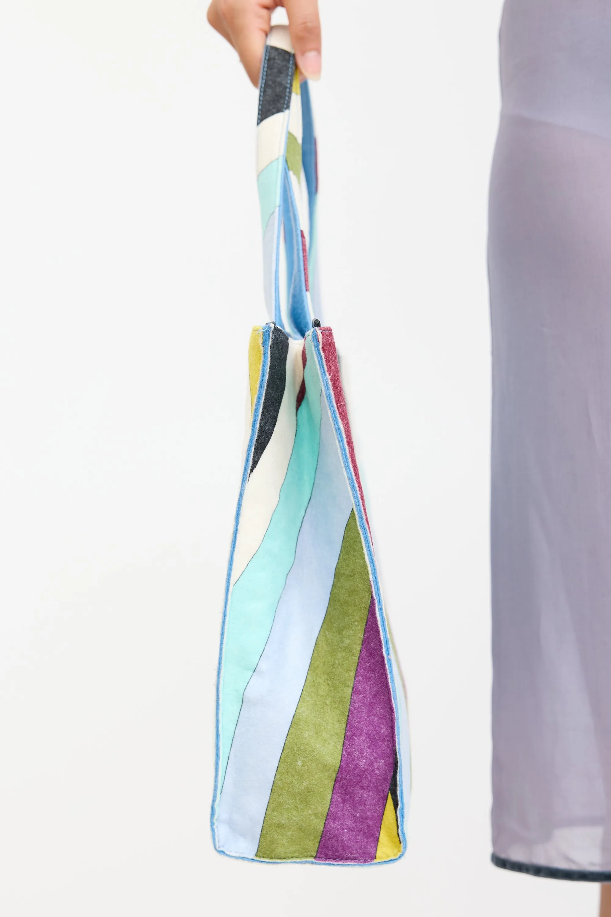 Blue & Multicolour Felt Graphic Tote Bag