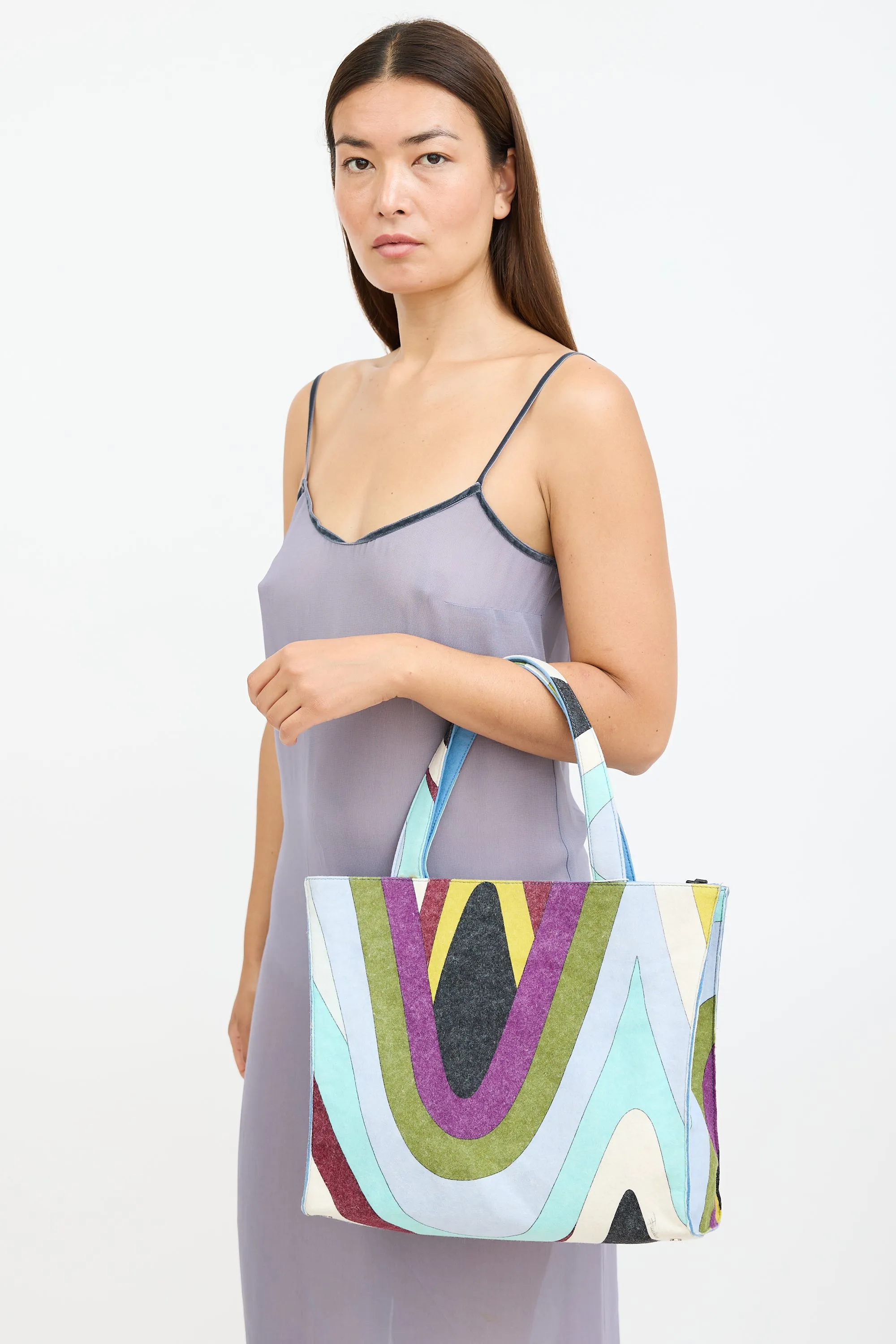 Blue & Multicolour Felt Graphic Tote Bag