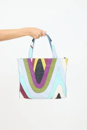 Blue & Multicolour Felt Graphic Tote Bag