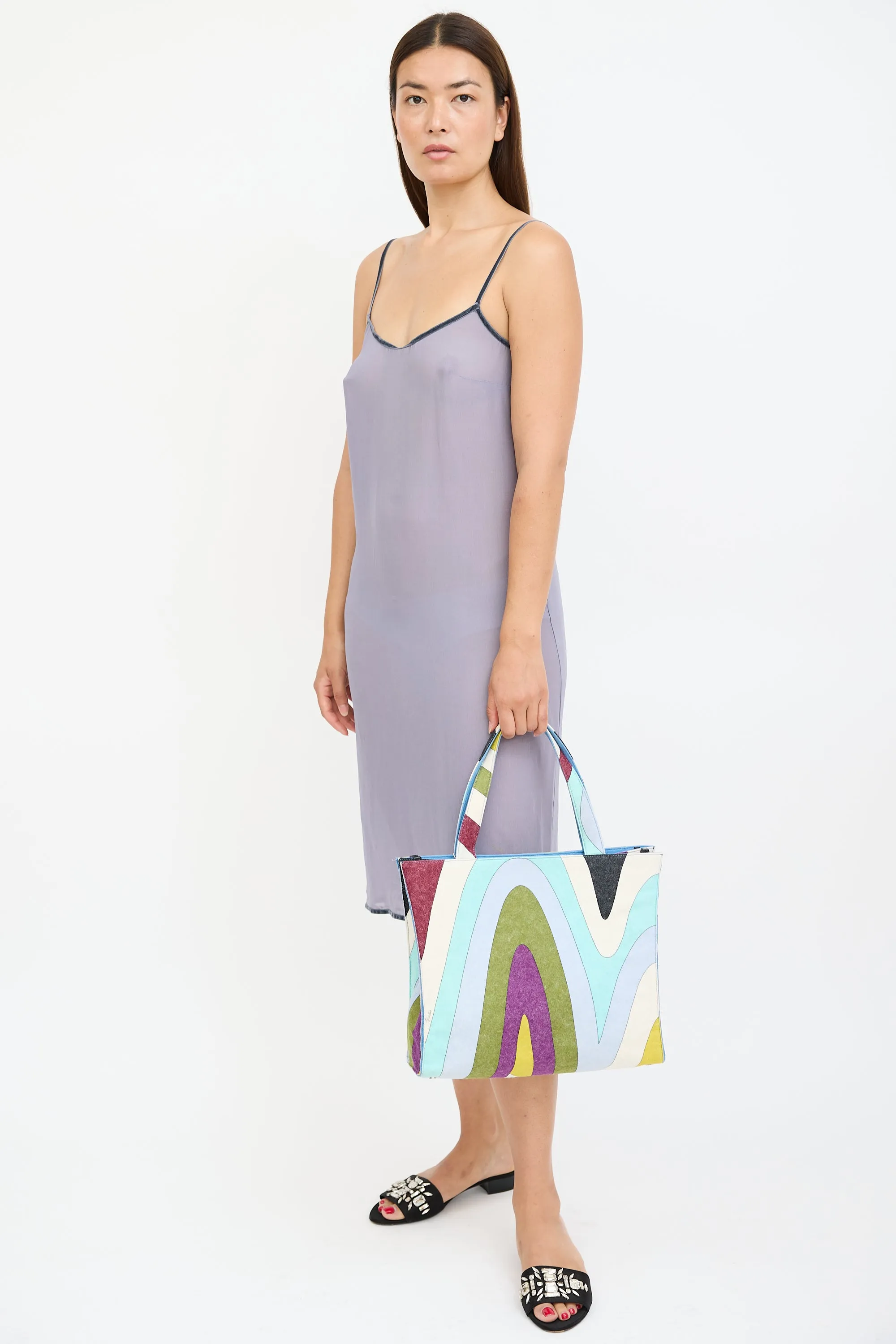 Blue & Multicolour Felt Graphic Tote Bag