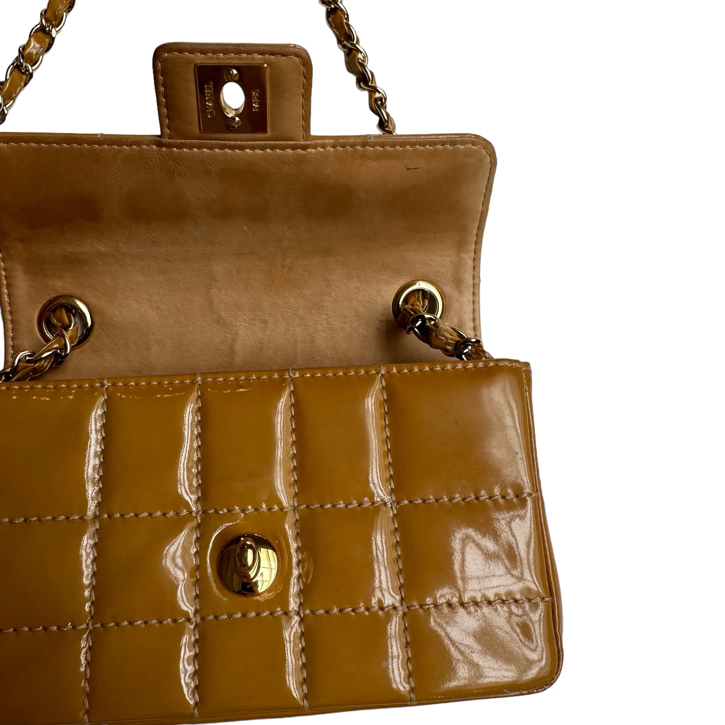 Brown Patent Leather Vintage Mini Flap Bag