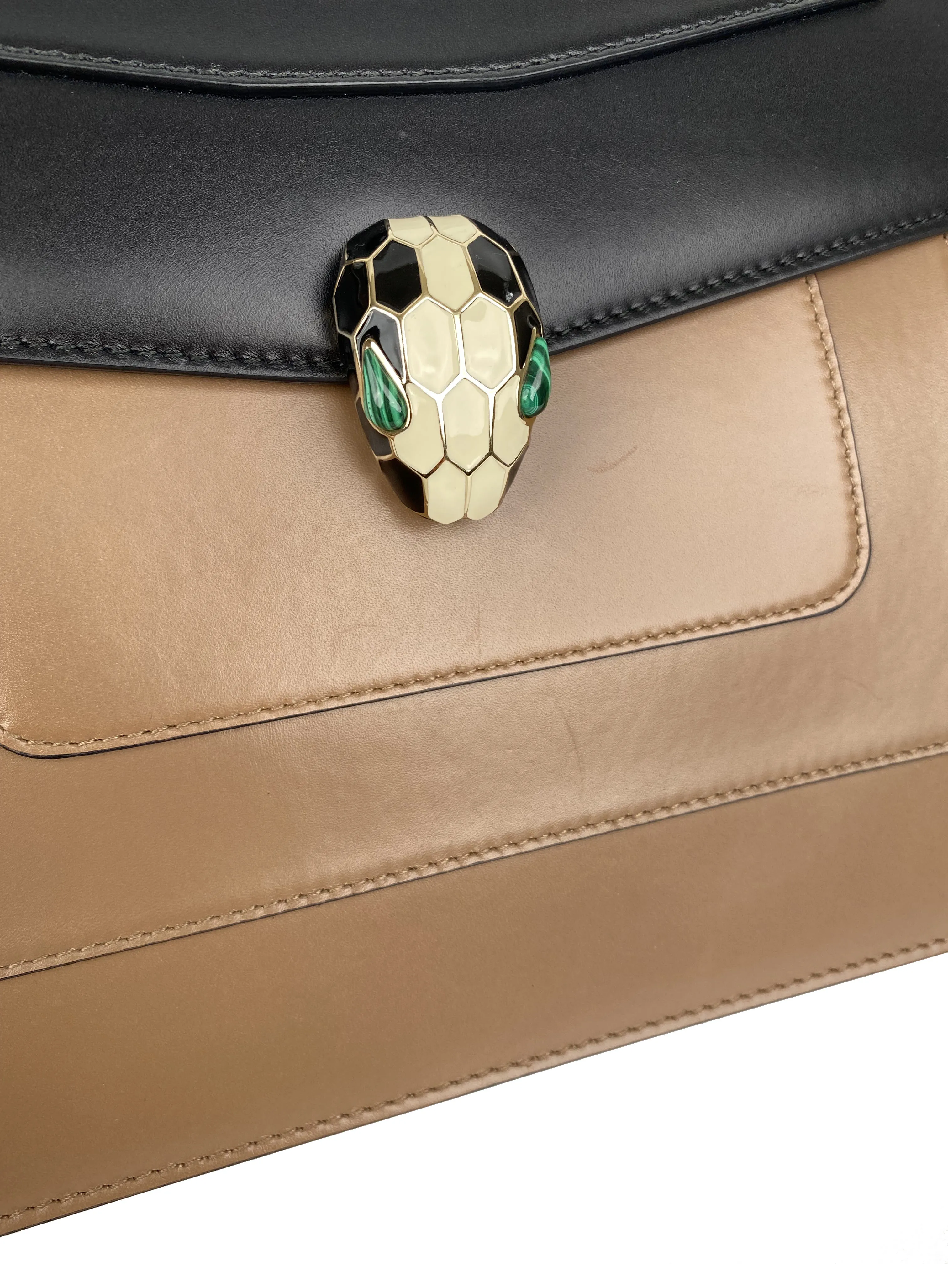 Bvlgari Black & Tan Two-tone Serpenti Bag