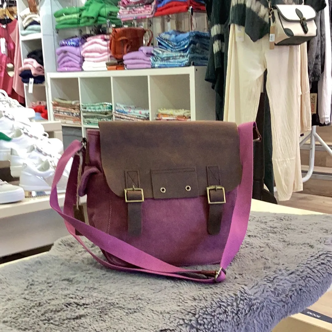 Canvas Crossbody Bag - leather flap