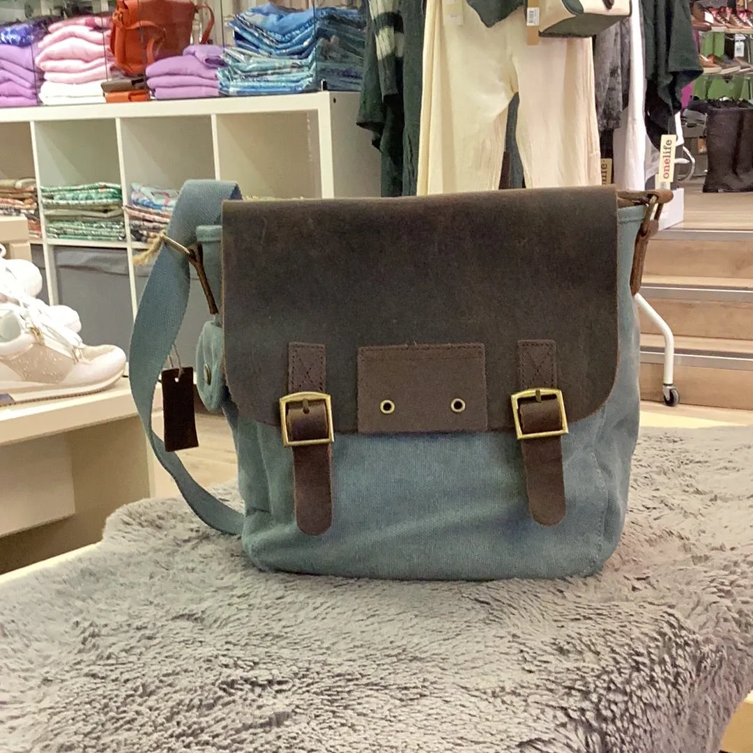 Canvas Crossbody Bag - leather flap