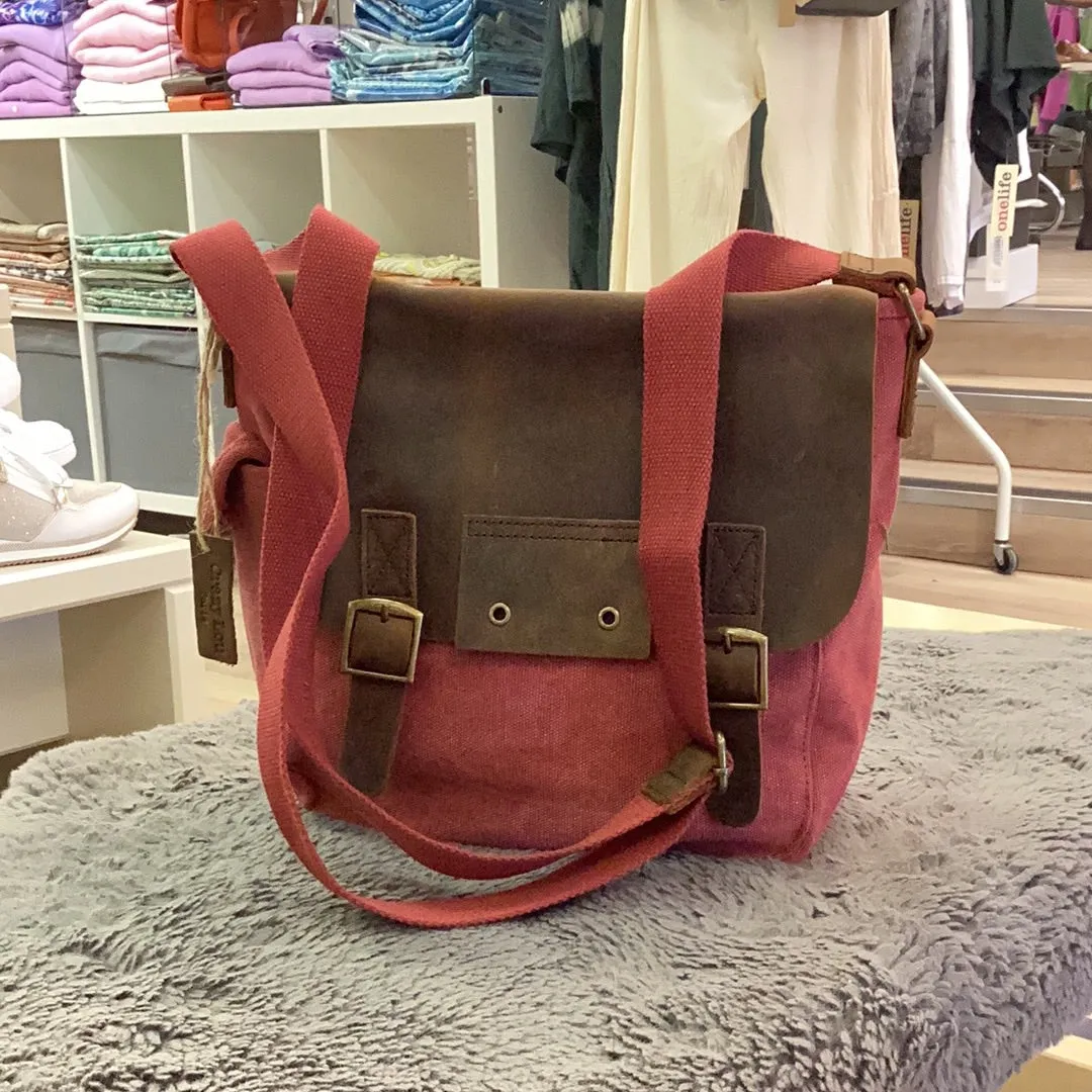 Canvas Crossbody Bag - leather flap