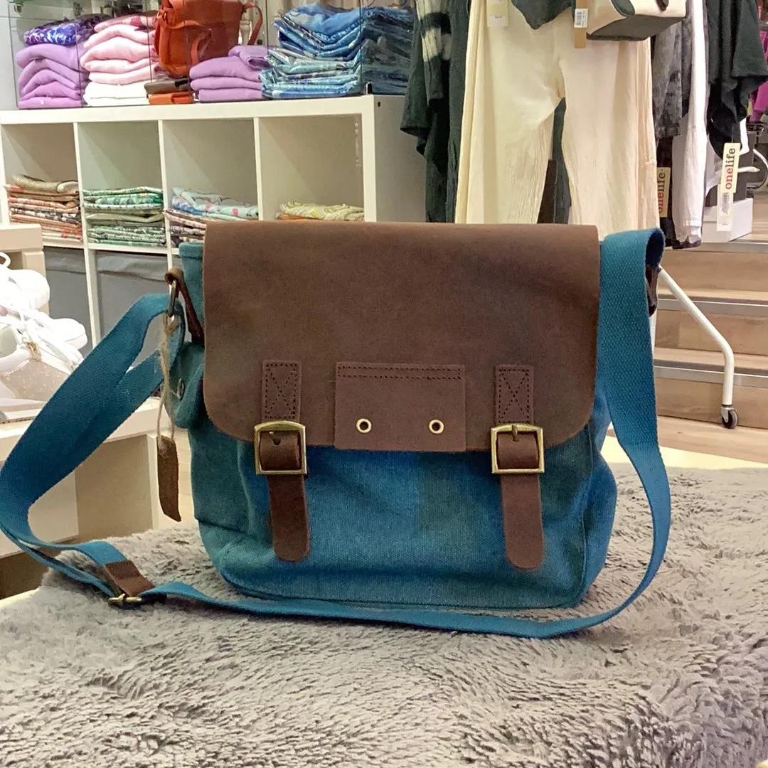 Canvas Crossbody Bag - leather flap