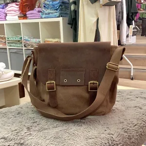Canvas Crossbody Bag - leather flap