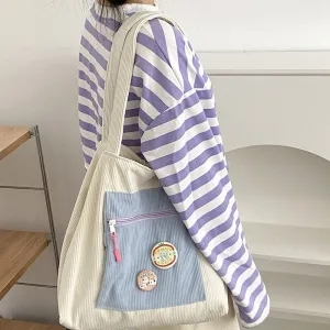 Casually Cute Colorblock Corduroy Shoulder Bag