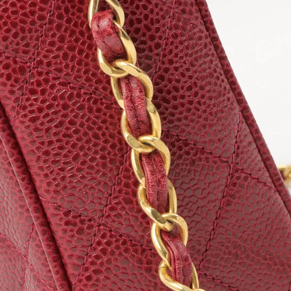 Chanel Around 1995 Made Caviar Skin Cc Mark Stitch Chain Shoulder Bag Bordeaux