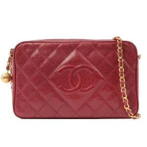Chanel Around 1995 Made Caviar Skin Cc Mark Stitch Chain Shoulder Bag Bordeaux