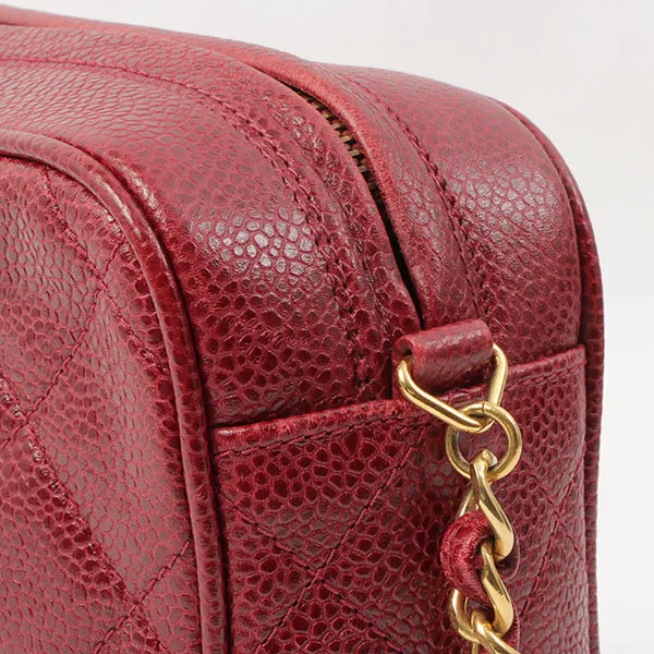 Chanel Around 1995 Made Caviar Skin Cc Mark Stitch Chain Shoulder Bag Bordeaux