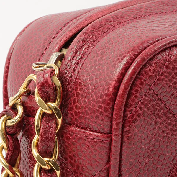 Chanel Around 1995 Made Caviar Skin Cc Mark Stitch Chain Shoulder Bag Bordeaux