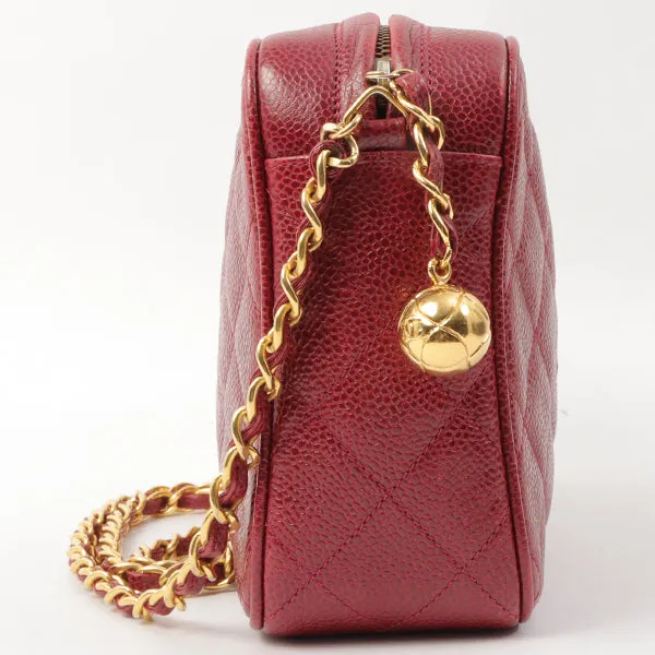 Chanel Around 1995 Made Caviar Skin Cc Mark Stitch Chain Shoulder Bag Bordeaux
