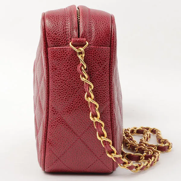 Chanel Around 1995 Made Caviar Skin Cc Mark Stitch Chain Shoulder Bag Bordeaux