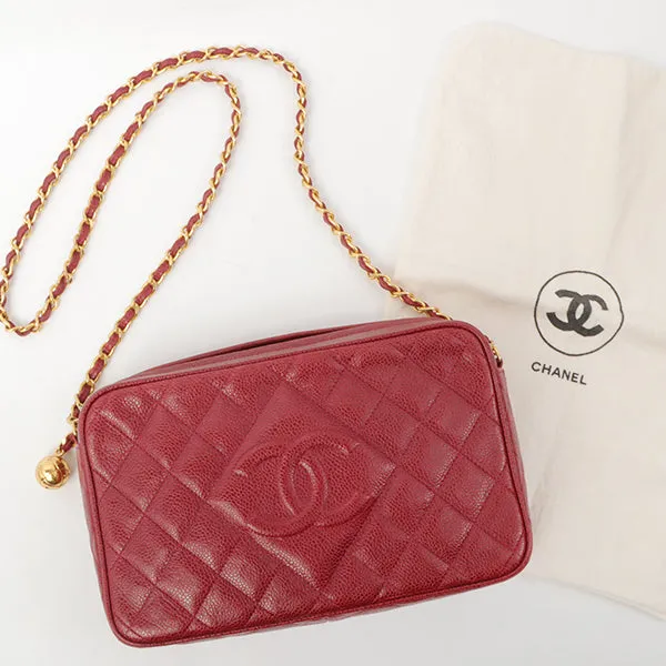 Chanel Around 1995 Made Caviar Skin Cc Mark Stitch Chain Shoulder Bag Bordeaux