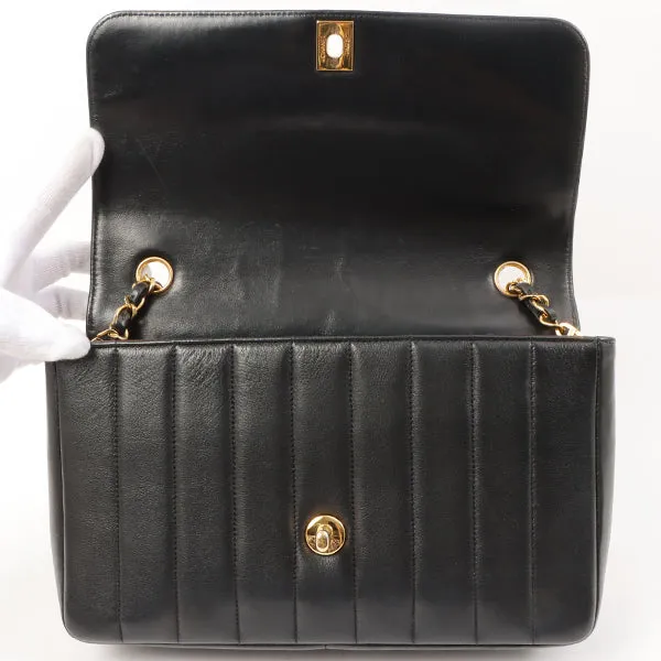 Chanel Around 1995 Made Mademoiselle Stitch Turn-Lock Chain Bag Black