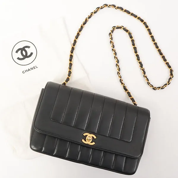 Chanel Around 1995 Made Mademoiselle Stitch Turn-Lock Chain Bag Black