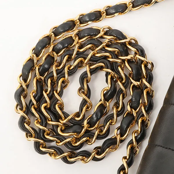 Chanel Around 1995 Made Mademoiselle Stitch Turn-Lock Chain Bag Black
