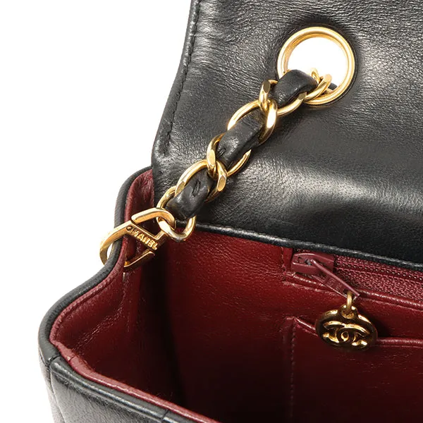Chanel Around 1995 Made Mademoiselle Stitch Turn-Lock Chain Bag Black