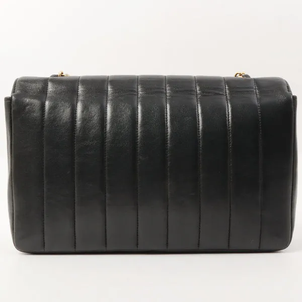 Chanel Around 1995 Made Mademoiselle Stitch Turn-Lock Chain Bag Black