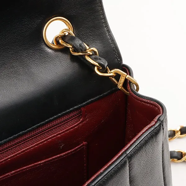 Chanel Around 1995 Made Mademoiselle Stitch Turn-Lock Chain Bag Black