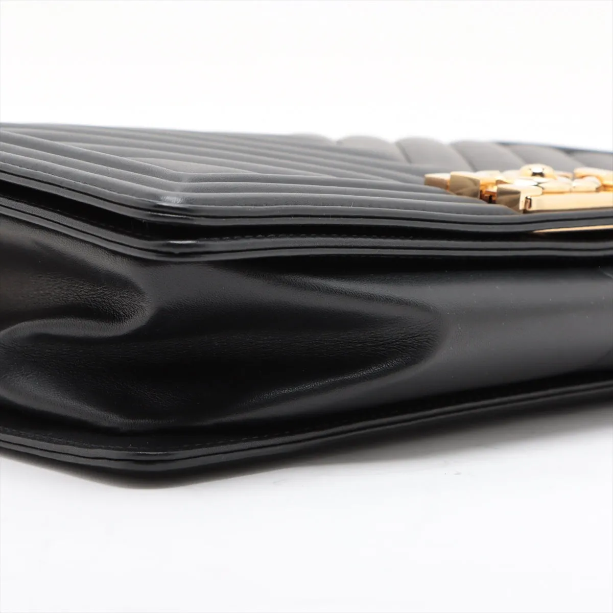 Chanel Boy Chanel 28   Chain Shoulder Bag Black Gold  28th A92193
