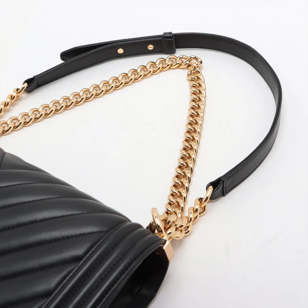 Chanel Boy Chanel 28   Chain Shoulder Bag Black Gold  28th A92193