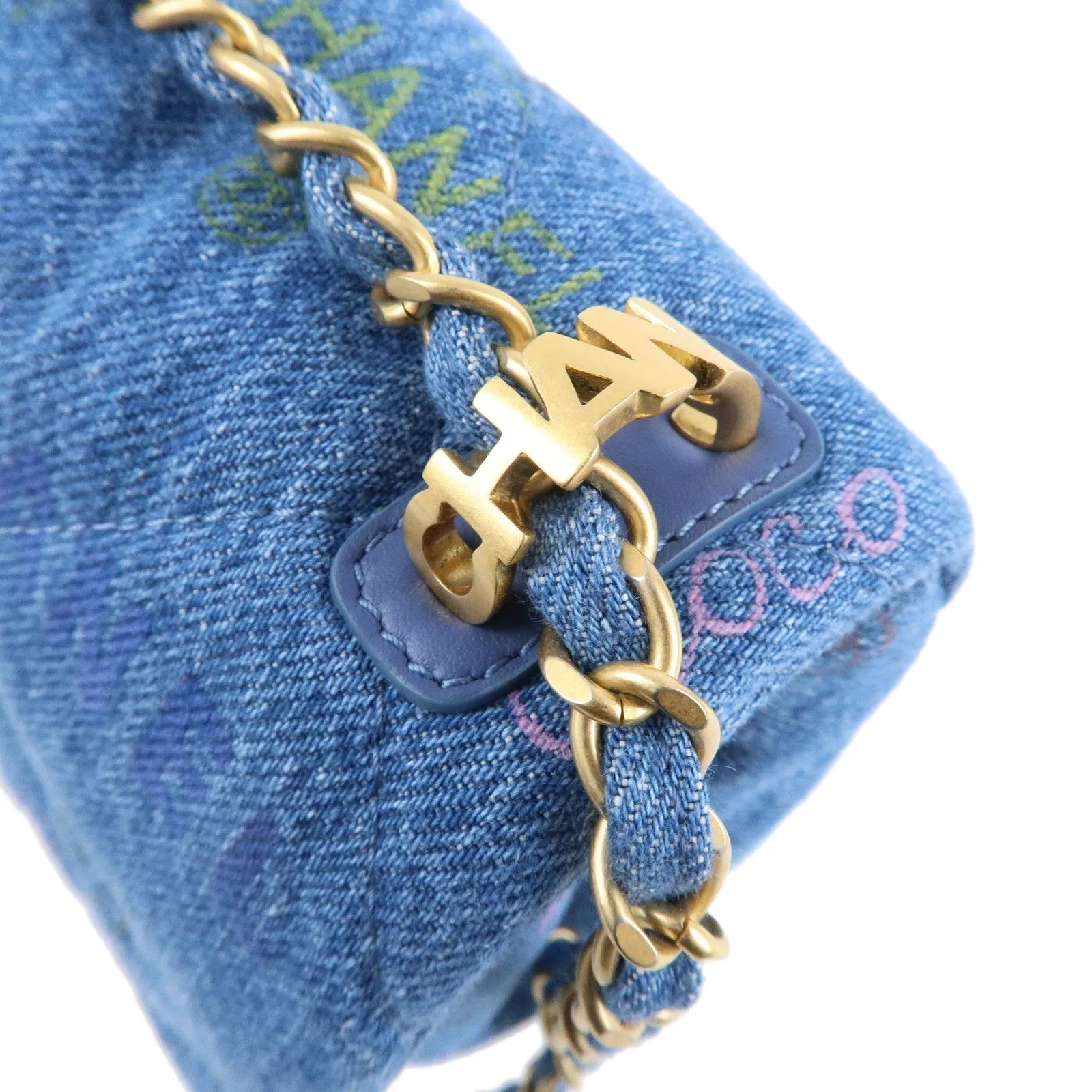 CHANEL Chanel Denim Small Flap Chain Shoulder Bag Blue AS3134