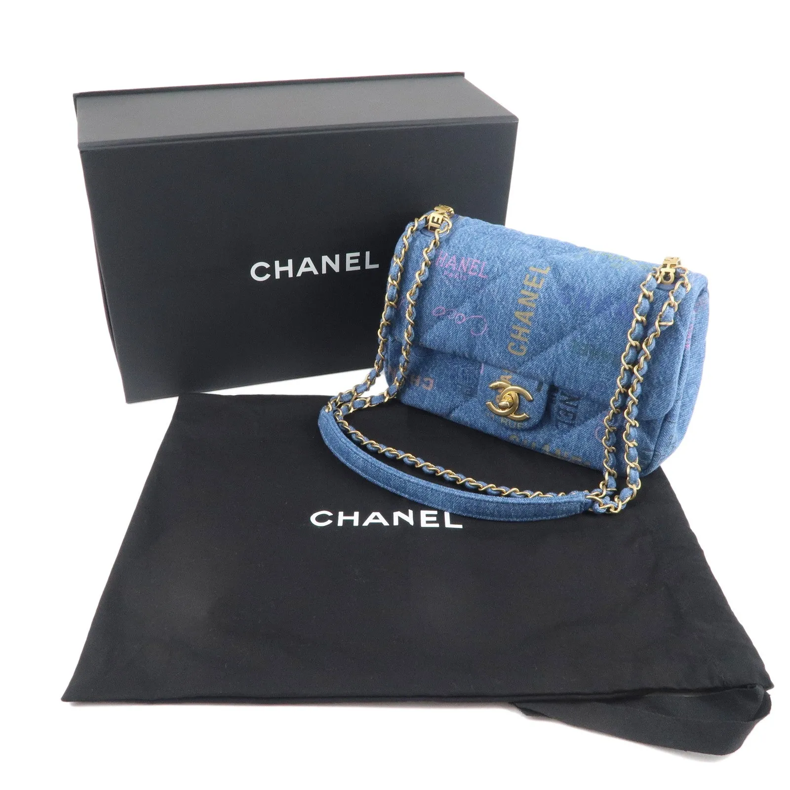 CHANEL Chanel Denim Small Flap Chain Shoulder Bag Blue AS3134