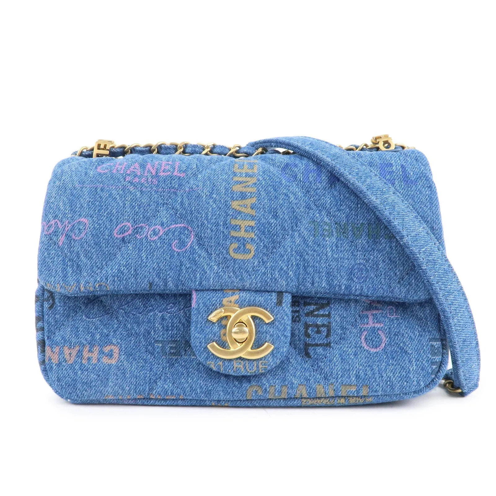 CHANEL Chanel Denim Small Flap Chain Shoulder Bag Blue AS3134