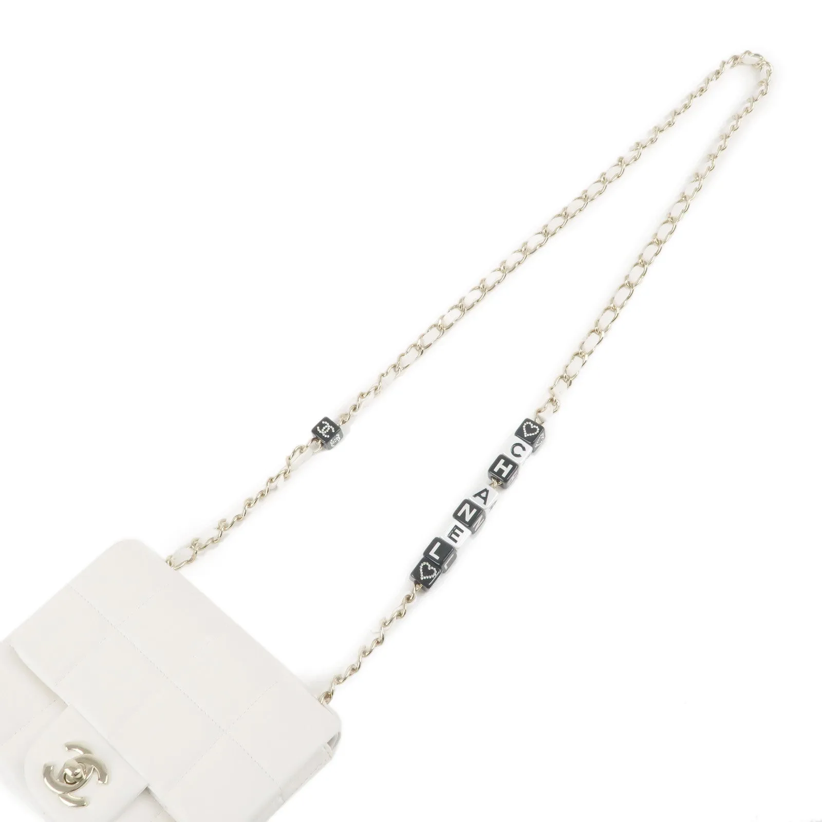 CHANEL Chocolate Bar Mini Matelasse Lamb Skin Shoulder Bag White