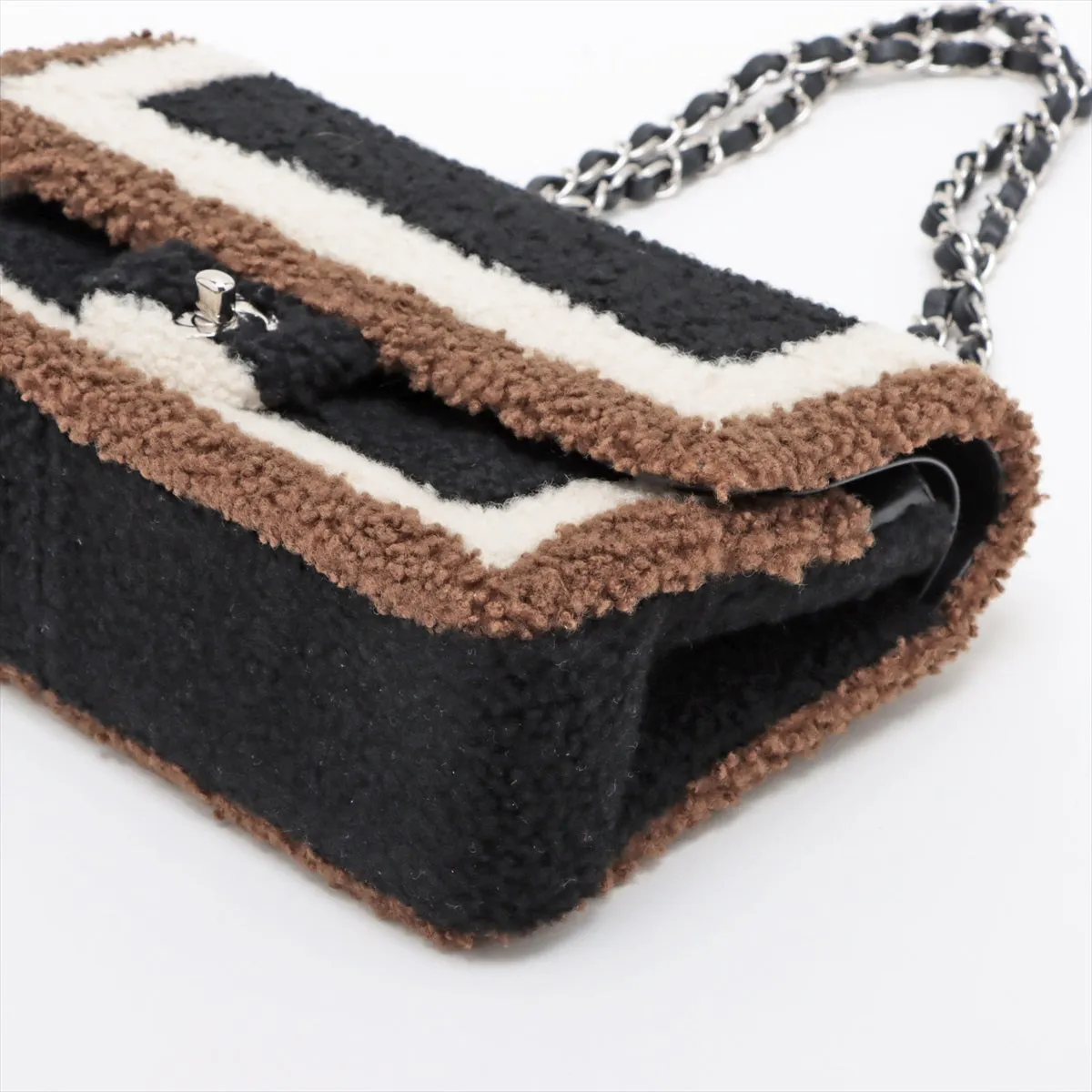 Chanel Cocomark Mouton Double Flap Double Chain Top Bag Black x Brown Silver  23rd